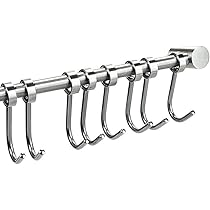 Ballshop Utensil Rack With 12 Movable Hooks Stainless Steel Hanging Kitchen Rail For Pot Pan Spoon 52cm Wall Mounted Utensil Holder Rack For Kitchen Bathroom Bedroom