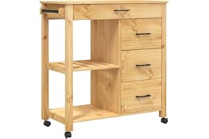 ‎VIDAXL vidaXL Wózek kuchenny MONZA, 84x40x88,5 cm, lite drewno sosnowe, organizer kuchenny, wózek do kuchni, drewniany wózek kuchenny, organizer do kuchni