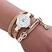 Price comparison product image Clode®Fashion Womens Leather Rhinestone Analog Quartz Wrist Watches (Gold 1)