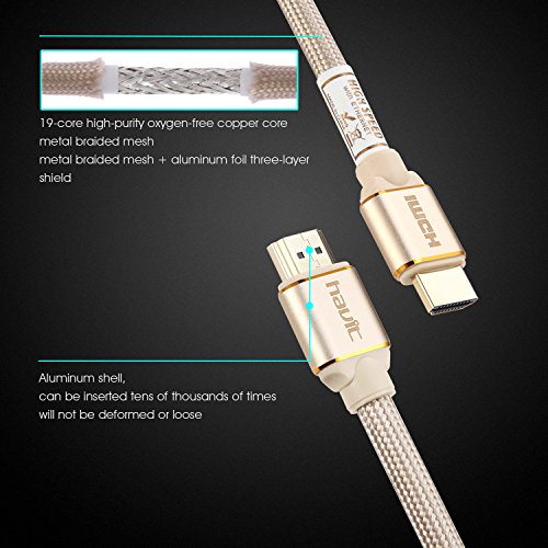 HAVIT High Speed HDMI 2.0 Kabel (4K@60Hz) 6,6ft/2m mit Ethernet und ARC, 24K Goldbeschichtete Anschlüsse, Video 4K 2160p, HD 1080p, 3D für Xbox, PS3, PS4, TV, Laptop, Blu-Ray DVD Player usw. (X90) - 6