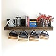 Genuine Decor Wood Coffee Mug Shelf With Hooks Wall Rack (Black, Brown), Floating Shelves