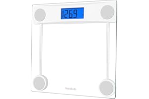 Homebuds Bascula de Baño, Alta Precisión Asegurado por Balanza Peso Corporal Professional Factory DESDE 2001, LCD retroiluminado azul y Step-On, 2*AAA Incluidas, 400lb/182kg, Vidrio Transparente
