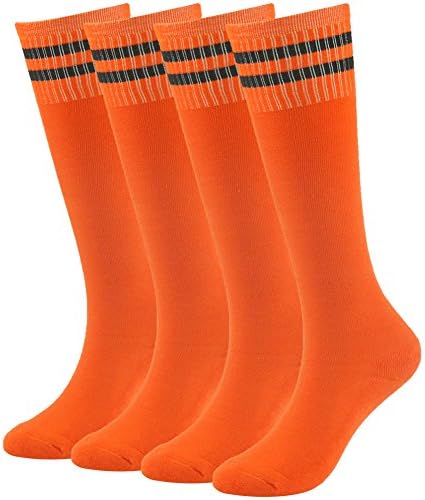 Teens Athletic Socks Lucky Commerce Youth Kids Long Football Soccer Sport Tube Socks 4 Pairs Orange