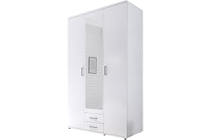 AVANTI TRENDSTORE - Kalle - Armadio ad ante a battente con specchio nel centro e con 2 cassetti in legno laminato, disponibile in 2 colori diversi, dimensioni: LAP 120x195x55 cm (Bianco)