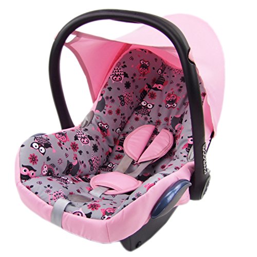 Babys-Dreams kompl. Ersatzbezug für Maxi-Cosi CabrioFix 6 tlg. ROSA MIT GRAUEN EULEN *NEU* Bezug für Babyschale Sommerbezug Cabrio Fix - 2