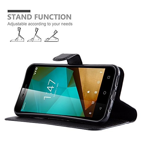 Cadorabo - Funda Vodafone Smart Prime 7 Book Style de Cuero Sint  tico en Dise  o Libro - Etui Case Cover Carcasa Caja Protecci  n  con funci  n de suporte y Tarjetero  en Negro-Fantasma