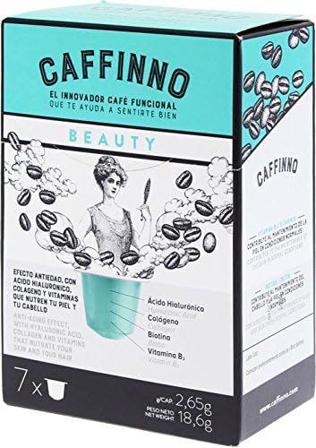 Box of 7 Caffinno Beauty coffee capsules, anti-ageing effect, with hyaluronic acid, collagen and vitamins that nourish your skin and hair.