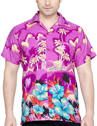 Men's Regular Fit Classic Short Sleeve Casual Floral Hawaiian Shirt S Purple