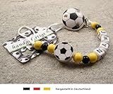 Baby SCHNULLERKETTE mit NAMEN | Motiv Fussball in Vereinsfarben – schwarz, gelb - 3