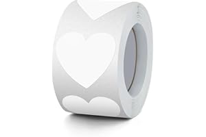 MEITAAT Heart Labels naklejki w kształcie serca, białe, samoprzylepne etykiety w kształcie serca, rolka 38 mm, małe kodowanie kolorów, naklejki w kształcie serca, na wesele, scrapbooking, prezenty,