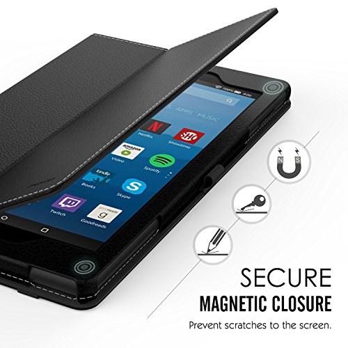 MoKo Hülle für All-New Amazon Fire HD 8 Tablet (7th Generation – 2017 Modell) – Kunstleder Ständer Schutzhülle Smart Cover mit Stift-Schleife für das neue Fire HD 8, Schwarz - 8