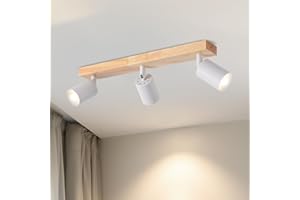 LVWIT Lámparas de techo,GU10 pantalla de luz de madera,3 Way accesorios de luz techos,Lámpara de techo de pared industrial ajustable,Foco de techo para sala de estar(no incluye bombillas)