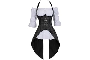 Grebrafan Conjunto de Corsé Pirata Chalecos Corset y Blanco Blusa Fiesta