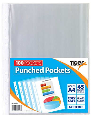 Tiger A4 strong plastic poly pockets wallet x 200 clear sleeves by Tiger Tiger A4 strong plastic poly pockets wallet x 200 clear sleeves by Tiger