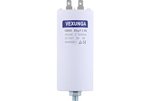 VEXUNGA Condensateur de Démarrage Moteur 80uF 450V CBB60 Condensateurs Demarrage 80 MFD 450VAC 55x120MM Connecteur M8 80µF 50/60Hz pour Pompe Piscine Machine à Laver