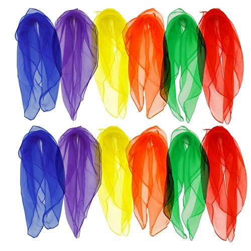 Preisvergleich Produktbild ZZM Rhythmiktücher / Jongliertücher, aus Seide, quadratisch, Tücher für Jonglage, Rhythmik, Tanz, Zaubertricks, Requisite, 12 Stück