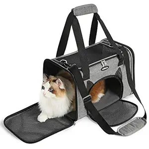 rabbitgoo Cat Carrier, Pet Carriers Airline Approved Soft-Sided, Travel Carrier for Average Cats and Small Dogs, Portable Carrier with 4 Open Doors and Mesh Windows, Collapsible, Grey