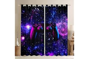 CTQTZ Gamepad Vorhänge Blickdicht Galaxis Starry Sky Videospiel Controller, Joystick Gardinen 234x138 cm (BreitexHöhe) 2er Set Verdunklungsvorhänge für Dekoration Wohnzimmer Schlafzimmer Kinderzimmer