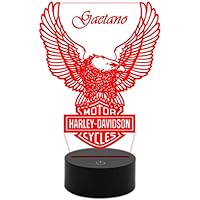 Generico HARLEY DAVIDSON Lampada a led 7 colori selezionabili moto motocicletta da scrivania tavolo Regalo personalizzabile compleanno Luce da notte