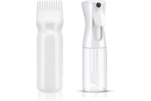 YSBCNK 2 PCS Hair Oil Applicator Bottle, Hair Applicator Bottle, Root Comb Applicator Bottle and Continuous Spray Bottle, Portable Plastic Hair Dye Oil Applying Applicator with Graduated Scale, 200ml(white)