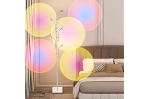 ELINKUME Pięciogłowa regulowana chromowana lampa podłogowa Halo Projektor 3000 K z wymiennymi filtrami kolorów 69 cali, nastrojowe światło do sypialni i salonu