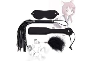 RiaKona 4pcs Cravache de Cheval d'équitation en Cuir Fouet avec Bandeau de Yeux en Satin pour Sports de Sommeil