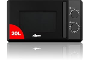 Nilson Microondas 20 Litros Básico Cristal Negro NMW2700N. 700W, 5 Programas, Modo Descongelación, Revestimiento Interior, Fácil Limpieza, Temporizador 35min.