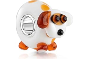 MATERIA by Matthias Wagner 3D Glas Bead Hund weiß braun - Kinder Anhänger Silber 925 für Beads Armband/Kette 1019