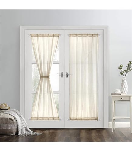 GYROHOME Tende per porta alla francese, in finto lino, trasparenti, in voile, filtrano la luce solare, proteggono la privacy, per porte in vetro, inclusi fermatenda, 2 pannelli, 100 x 160 cm