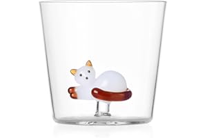 Ichendorf Milano Tumbler Gatto Sdraiato, Bianco con Coda Ambra, Collezione Tabby Cat, 35 cl, Vetro Borosilicato, Fatto a Mano