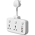 Hoteon Extension Board, Individual Switch Power Strip with 20W Fast PD/Type C, 2500W 10A Extension Cord with 2 Universal Socket, 1 QC3.0 Port & 2 USB-A, Surge Protection for Home