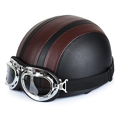 ionlyou® Annong Casque de Moto et Velo Bol Lunettes Retro Style de Vintage Cuir Harley Casque Moitié Helmets 54-60cm (Brown)