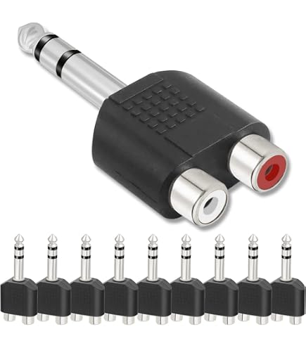 Greluma 8 Adaptateurs Jack 6,35mm Mâle Vers Double RCA Femelle – Répartiteur Audio, TS Mono, Plaqué Or