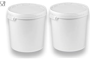 ‎SILPLAST 2 x 30 Liter Eimer mit Deckel weiß, stapelbarerer Milch-/Vorratseimer, Honigeimer Kunststoffeimer mit Lebensmittelfreigabe, Lebensmittelechte Behälter, Leereimer für Mehl, Wassereimer, 2 Stück
