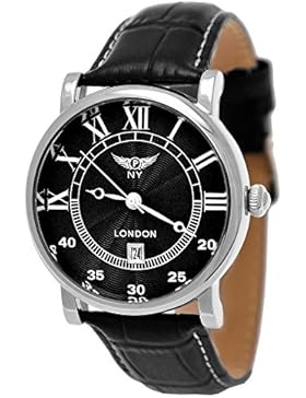 Elegante NY London Herren-Uhr Damen-Uhr Analog Unisex Quarz Leder Armband-Uhr Klassisches Design Schwarz Silber...