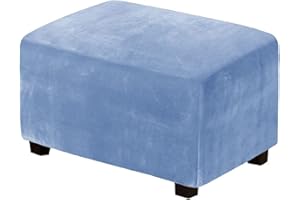 XGANGM Velvet Ottoman Covers Rectangle XL Large Stretch Ottoman Slipcover Extra Large/Small/Medium Footstool Slipcover Pouffe Cover Furniture Protector for Sofa Storage,light blue,S