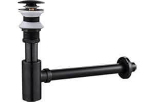 KEOKBON KEOKBrass Bottle Trap with P Trap 1 1/4, Pop-up Drain 110mm-200mm Extension, Anti-Odour Traps Plumbing Drain Tube for Bathroom Sink Basin Vessel(no overflow),Orb Black