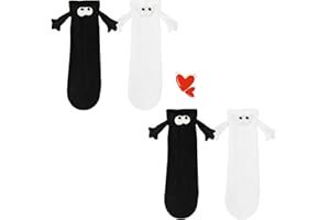 DONGZQAN 2 pares de calcetines con imanes, calcetines tomados de la mano, calcetines con manos, calcetines divertidos, divertidos calcetines unisex con par magnético de manos (negro + blanco),