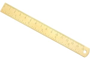 Kozelo Raka linjaler i mässing – [15 cm x 6 tum] Mätlinjal i koppar med cm tum dubbel skala för linjeteckning, guldton