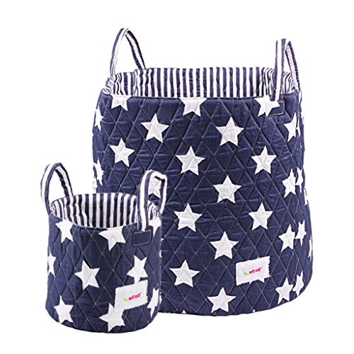 Minene Large and Small Fabric Storage Basket - Nursery, Kids, Cute, Home Blue Star