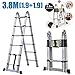 Produktbild 3,8 m Klapptritt Teleskop Verlängerung Leiter Schritt Climb ausziehbar ein Rahmen Fischgrätenmuster 1,9 + 1,9 m Mehrzweck Kit für Home Loft tragbar DIY Dachgeschossleiter