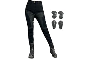 GEBIN Pantaloni da Moto da Donna, Traspirante Jeans da Motociclista Elasticizzati Slim Fit da Donna, Jeans alla Moda, con 4 Imbottitura di Protezione