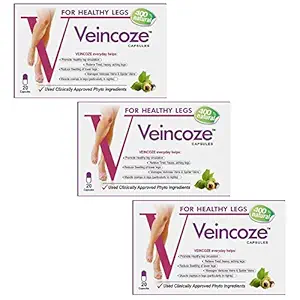 VEINCOZE Capsule for Healthy Legs Circulation, Varicose Veins and Spider Veins - 60 Capsules (3x20) - Pack of 3