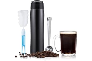 HAILASRE Portable French Press Pot en acier inoxydable isolé sous vide pour voiture Travel Coffee Maker pour café/thé tasse à café en plein air avec tasse à mesurer en acier inoxydable, 350ML/12OZ,