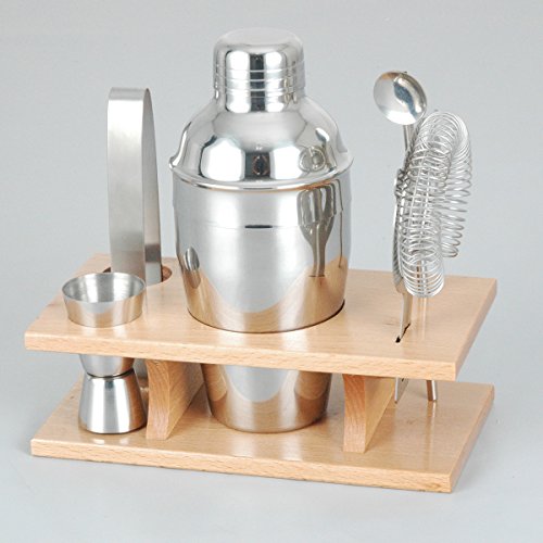 Preisvergleich Produktbild PIXNOR Cocktail-Sets Edelstahl Cocktailshaker Bar Set mit Holzständer
