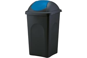 HOMECENTRE Home Centre Swing Lid Top Plastic Waste Bin 60 Litre Blue-Black Kitchen Recycling General Trash Recycled Rubbish Colour Code Management Containers Premium Quality Made in Italy