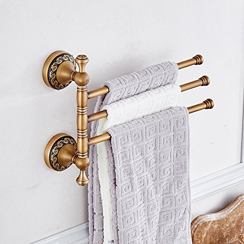 Weare Home Antik Bronze finished Messing Wandmontag Wandhalterung Bohren 3 Arme Handtuchstange Handtuchhalter Beweglich Drehen Retro Vintage Antik Stil für Badezimmer - 3