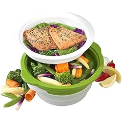 Salter Bw06259 Duosteam Saine Micro-Ondes à légumes, DE LA Viande et du Poisson Cuit Vapeur en Acier Carbone avec Couvercle en Silicone, Vert