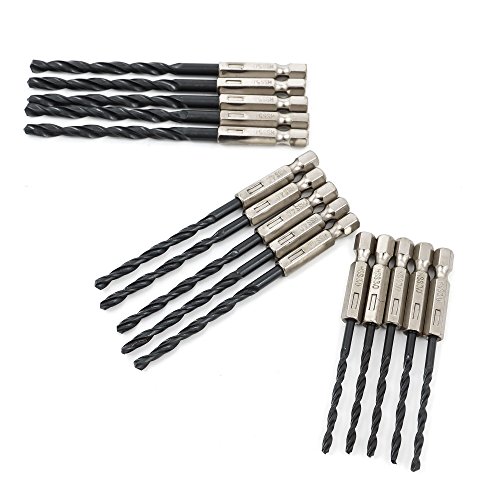 DIYI 15 tlg. HSS 1/4Zoll Metallbohrer Spiralbohrer beschichtete Titanium HSS-Bohrer Spiralbohrer Set Tool 3mm,4mm,5mm - 2