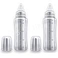 Pack of 2 Anti-Corrosion Stainless Steel Baby Feeding Bottle for Kids/Steel Feeding Bottle for Milk and Baby Drinks Zero Percent Plastic No Leakage (240 ML Bottle)
